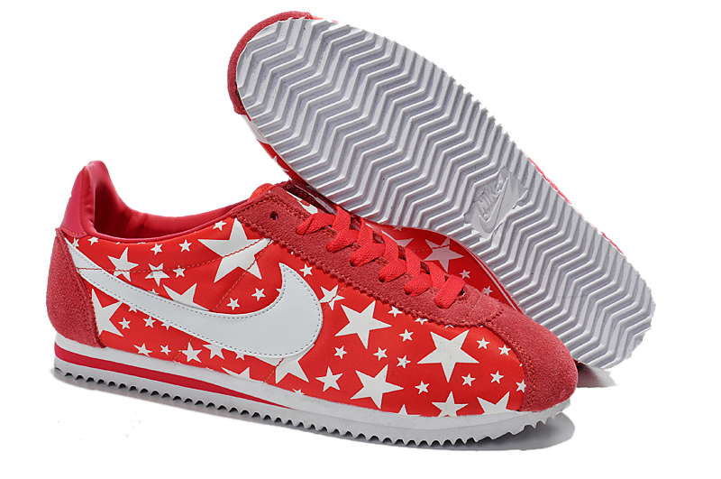 2014 Nike Cortez Nouvelles Chaussures Etoiles Lumineuses Femmes Rouges